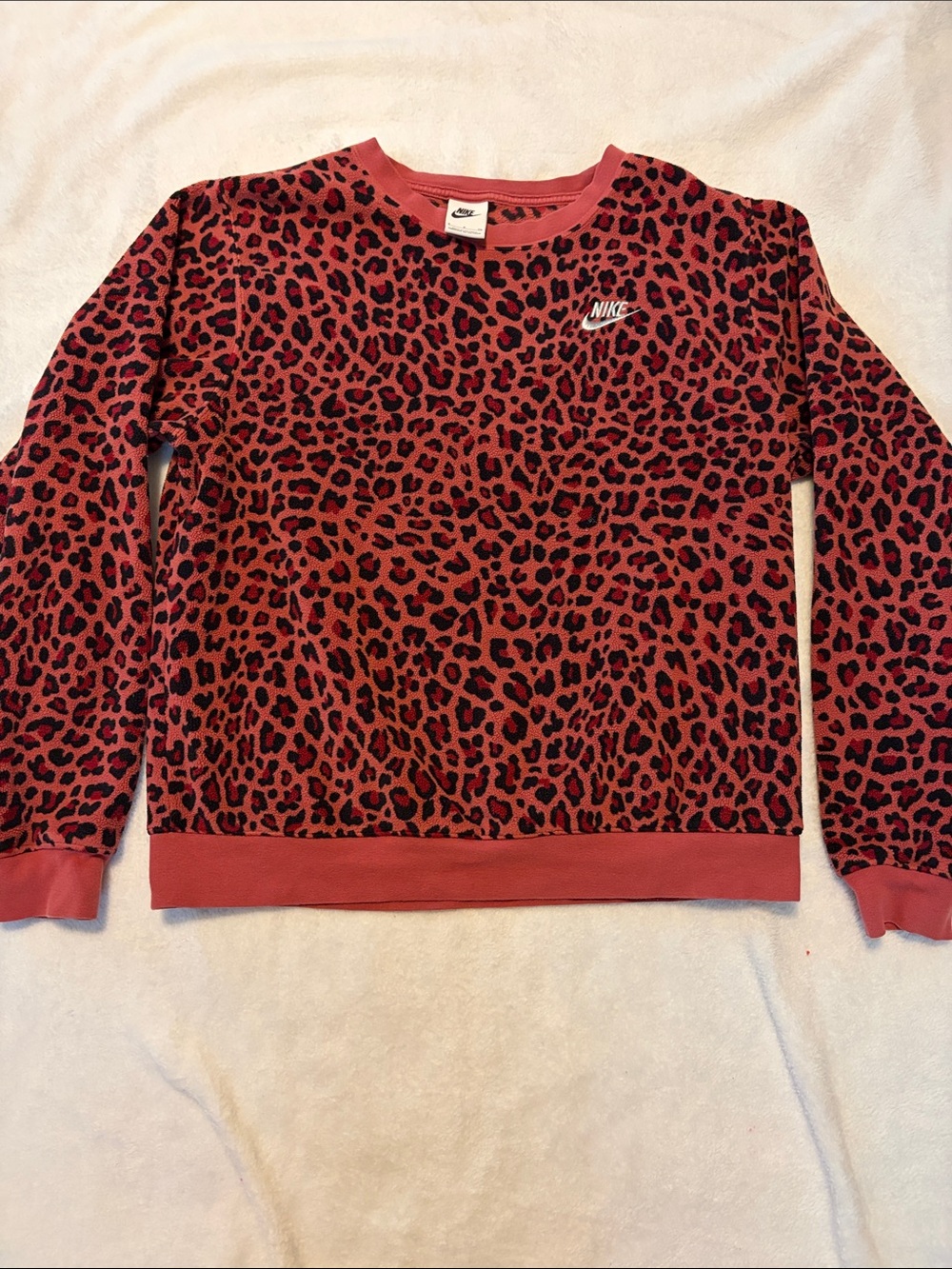 Nike Red and Black Leopard Print Crew Sweatshirt